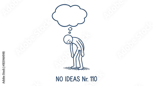 Stick figure with a thought bubble above its head indicating no ideas.