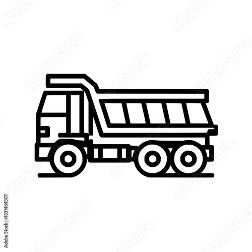 Outline dump truck vector illustration, construction vehicle, heavy equipment, transportation, tipper lorry 100t