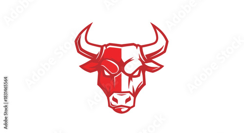Bold red and white bull head vector illustration on clean white background