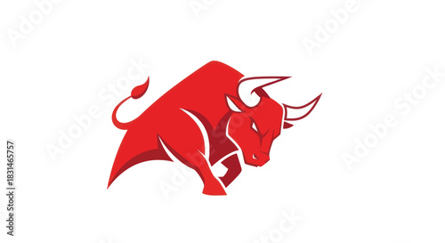 Bold red bull illustration on white background for financial or business concepts