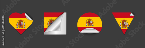 Spain Sticker Flag Icons — Spanish Banner Peel Off Corner Shapes Vector