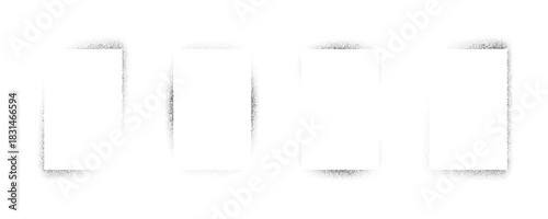 Sprayed noise frame collection. Black dotted grain rectangle border set. Black stipple gradient boarder bundle for text box, banner, poster, template. Vector rough spray stencil graffiti effect frames