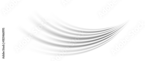 Grey wind lines effect. Air stream flow wave motion trace. Light curved speed element. Swoosh or swash stripe path design illustration. Air conditioner blow concept. Vector twirl background