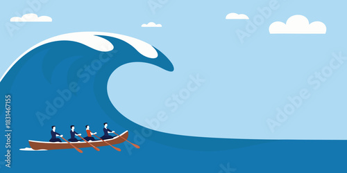 Team rows against giant wave