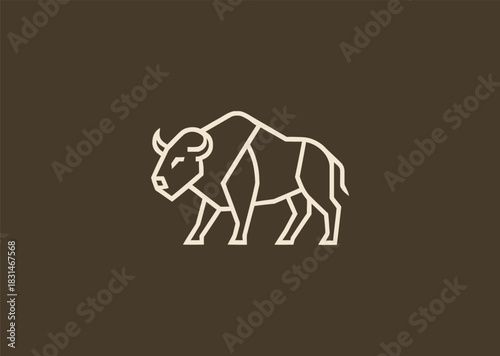 A simple geometric buffalo logo created with clean angular lines highlighting its strong horns and sturdy frame, symbolizing power, resilience, and grounded stability