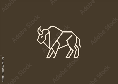A simple geometric buffalo logo created with clean angular lines highlighting its strong horns and sturdy frame, symbolizing power, resilience, and grounded stability