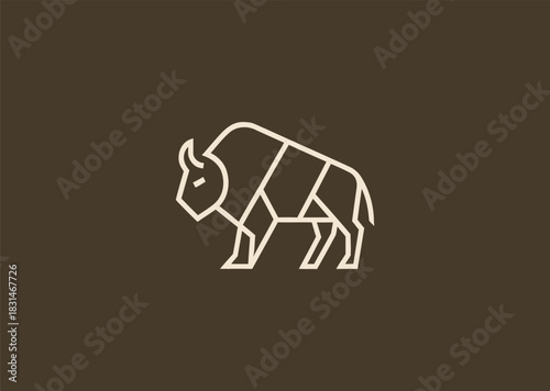 A simple geometric buffalo logo created with clean angular lines highlighting its strong horns and sturdy frame, symbolizing power, resilience, and grounded stability