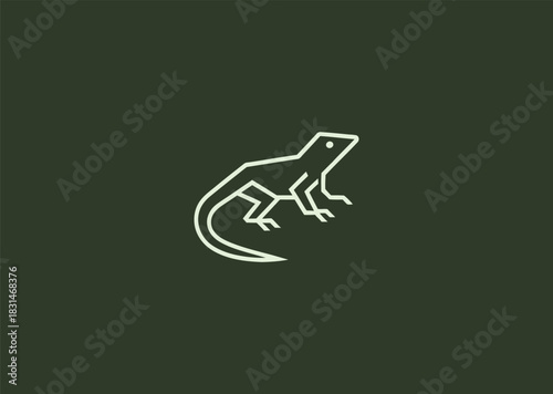 A simple geometric lizard logo drawn with minimal sharp lines, showcasing its agile body and distinctive tail, reflecting adaptability, alertness, and natural balance