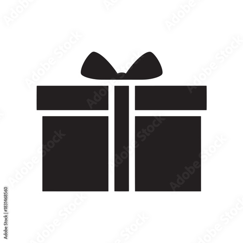 Simple Black and White Gift Box Icon with Ribbon Bow for Celebrations and Special Occasions
