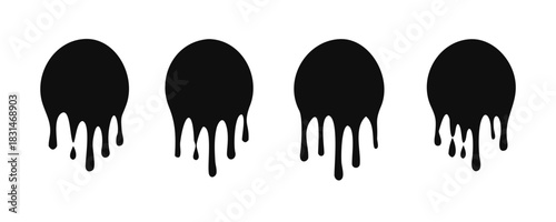 Paint drip stickers icon, circle with melt drop, graffiti paint drip blobs. vector illustration