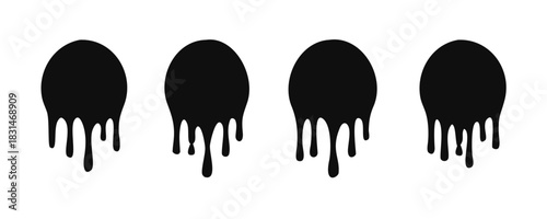 Paint drip stickers icon, circle with melt drop, graffiti paint drip blobs. vector illustration