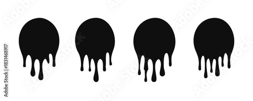 Paint drip stickers icon, circle with melt drop, graffiti paint drip blobs. vector illustration