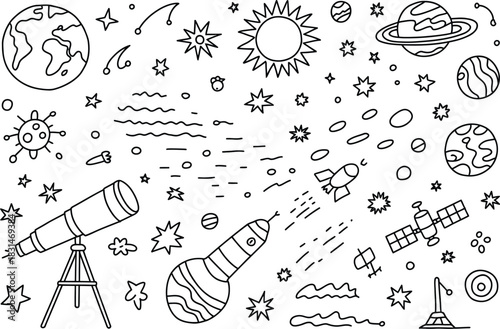 Space Travel and Celestial Objects Doodle Art rocket