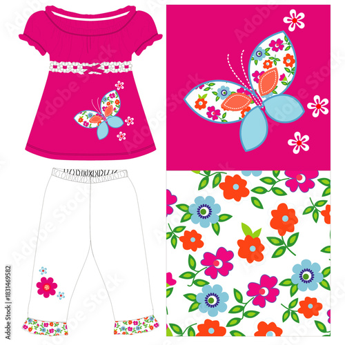 girls frocks with leggings flower with butterfly print 
