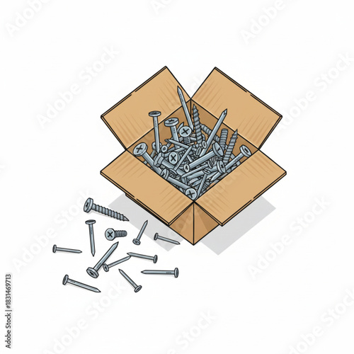 vector illustration of a box full of drill bolts