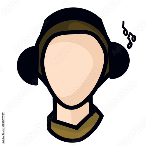 Faceless Person Listening to Music with Large Headphones