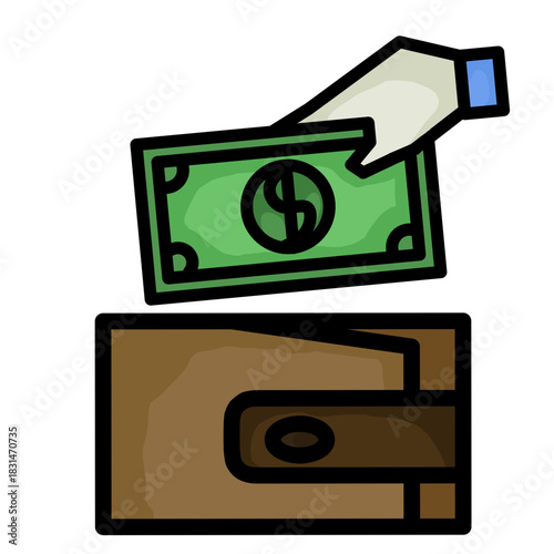 Hand Giving Money into Wallet, Finance and Payment Concept