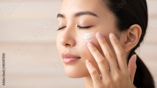 Woman Applying Moisturizer to Her Face for Daily Skincare Routine
