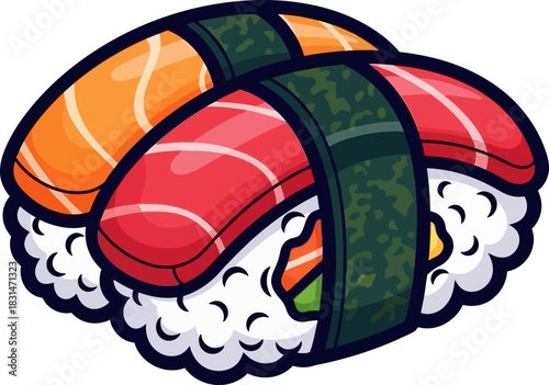 Delicious Sushi Nigiri with Salmon and Tuna Toppings.