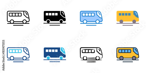 Bus icon set multiple style vector collection. Editable Stroke 
