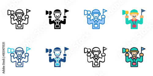 Tour guide icon set multiple style vector collection. Editable Stroke 
