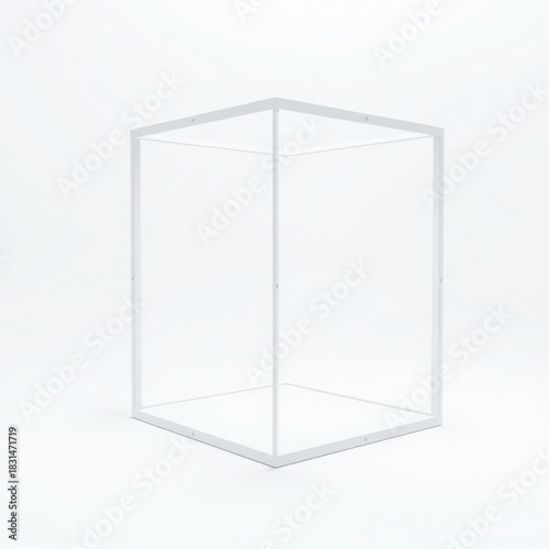 Minimalist White Cube Frame on White Background.