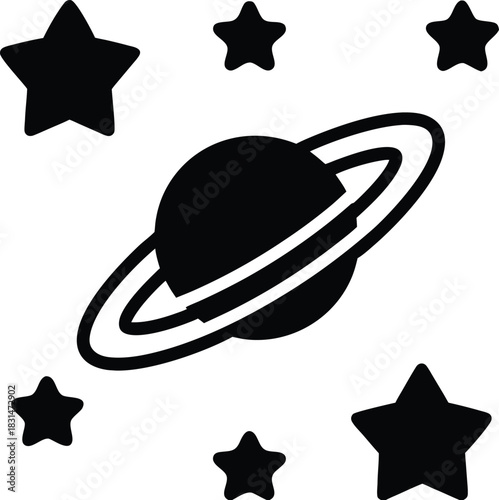 Cosmic ringed planet isolated on white background