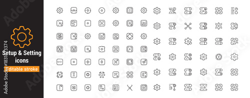 Setup and setting line icons collection, configuration, preferences, control panel, tools, adjust symbols