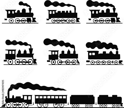 locomotive set nine historic steam engine silhouettes for education