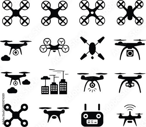drone icons pack vector symbols quadcopter camera remote controller