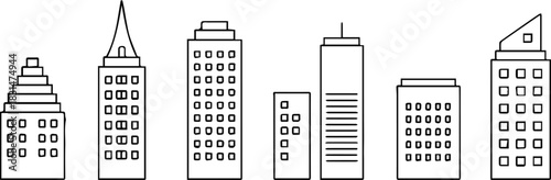 skyline minimalist skyline line art seven buildings vector for logo use