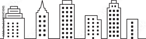 skyline cityscape vector drawing seven buildings urban architecture outline