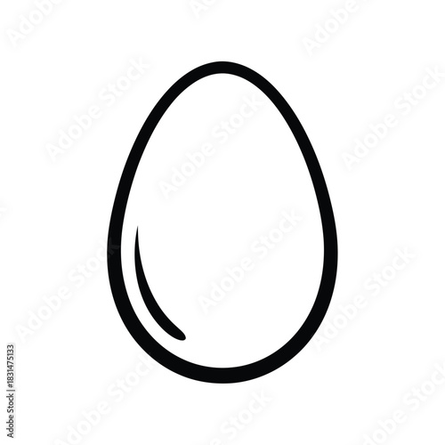 Simple hand-drawn black outline of an egg on a white background, minimalist food illustration, breakfast concept, isolated vector graphic