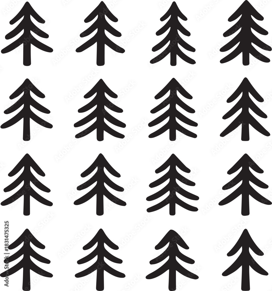 Fototapeta premium Organic uneven abstract pine tree silhouettes inspired by Scandinavian minimal design
