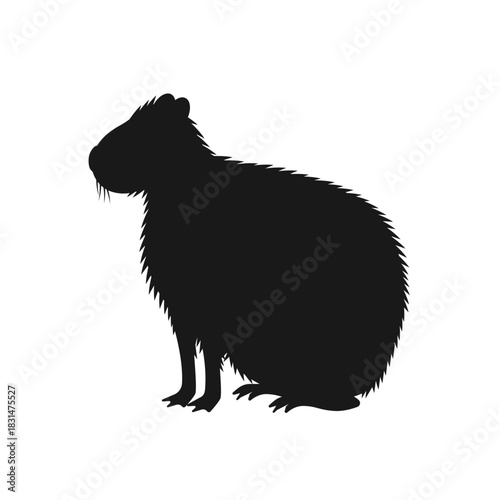 A black silhouette of a capybara animal, isolated on a white background.