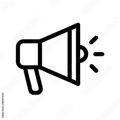 Illustration of a black outline megaphone with sound waves emanating from the speaker cone design style