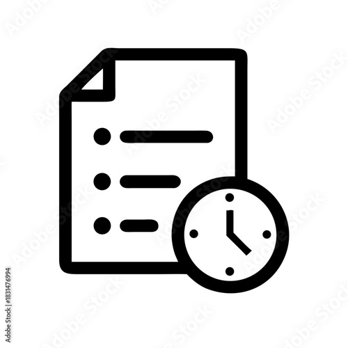 Document with a list and a clock showing the time, indicating schedule and deadline management task on paper