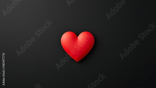 An abstract red heart shape on a matte black background, emphasizing minimalist design with negative space.
