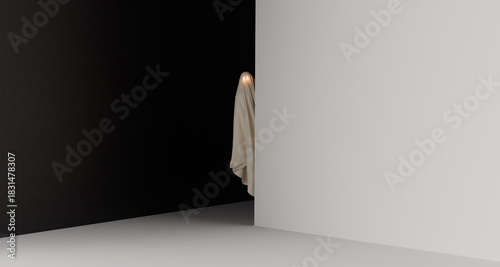 Mysterious Figure Peeking Around a Wall 