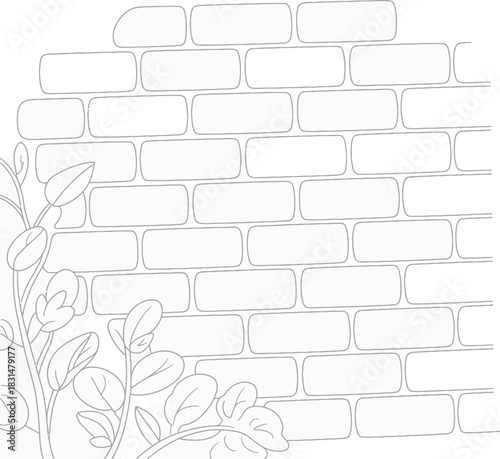 Minimalist outline of brick wall with plants growing from below