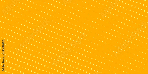 Top Yellow halftone pattern. Retro comic gradient background. Bright orange pixelated dotted texture overlay. Cartoon pop art faded gradient pattern. Art