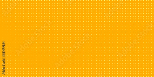 Top Yellow halftone pattern. Retro comic gradient background. Bright orange pixelated dotted texture overlay. Cartoon pop art faded gradient pattern. Art