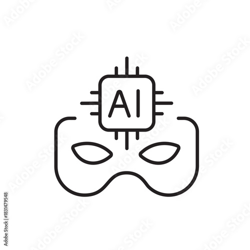 A vector icon representing AI-powered anonymization with a digital mask, created in line style with editable stroke