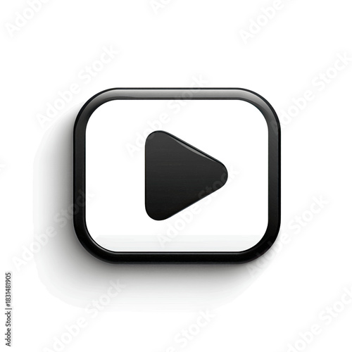 Glossy black play button icon in a rounded square with a subtle shadow
