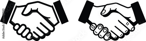 Handshake icon silhouette, black and white symbol of agreement, partnership, deal, and cooperation for business design themes