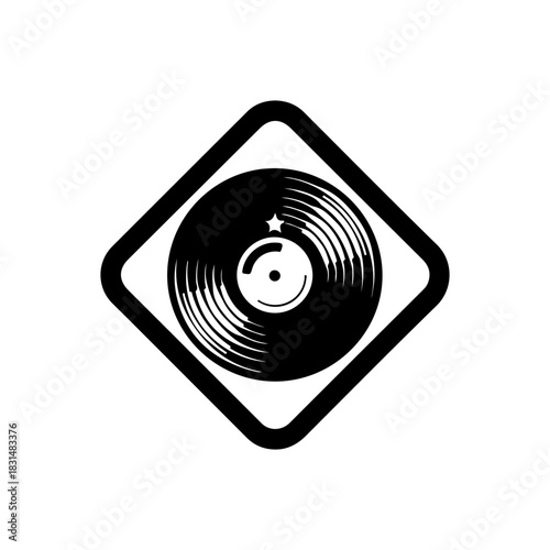 Vinyl record logo icon, music industry design, retro style emblem sign