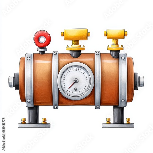 Watercolor Steampunk Pressure Gauge and Valve System Illustration