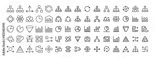 collection of vector diagrams and charts showcasing organization structures and data visualization