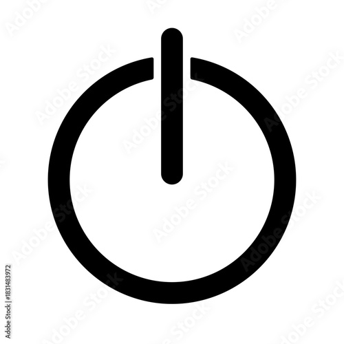 Circular power button icon for device on/off controls and digital interfaces.