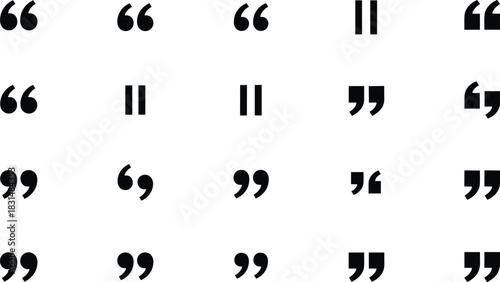 Quotation mark icon set, stylized punctuation symbols for typography, editorial layout, typesetting, and font design themes